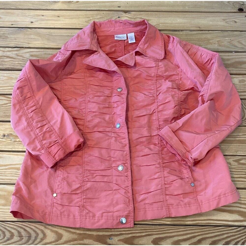 Zenergy By Chicos Snap Front Ruched Jacket Size 2 Women’s Coral